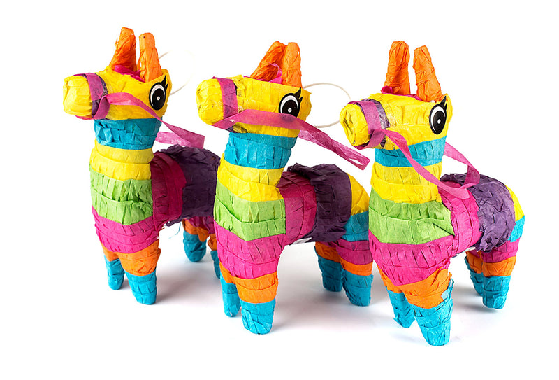 Set of 3 Mini Donkey Pinatas 4" x 7" Fiesta Party Decorations Cinco De