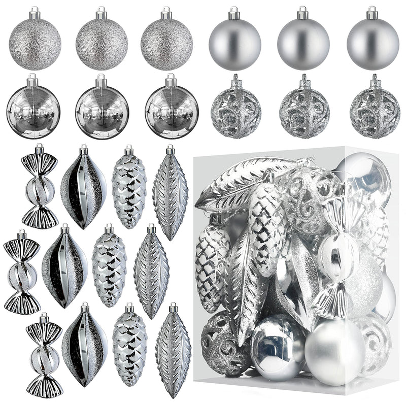 Gray Christmas Ball Ornaments For Christmas Decorations 24 Pieces