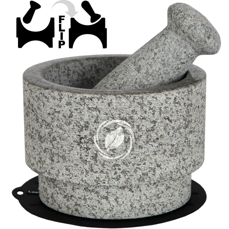 Mortar and Pestle Set (Large), Gray Granite Stone Spice Grinder, 21 Cups