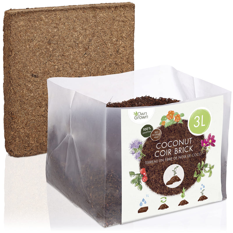 Coconut Coir Block: 3l Premium Peat Free Coco Coir Brick Potting Soil For Planting – All Purpose Compost Soil – Outdoor And House Plant Soil, Indoor Potting Mix – Coco Brick, Planting Soil By Owngrown