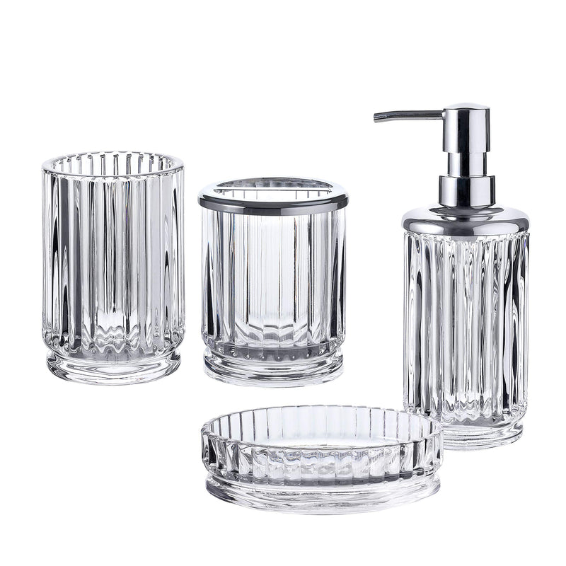 Bathroom Accessory Set 4 Piece Decorative Clear Glass