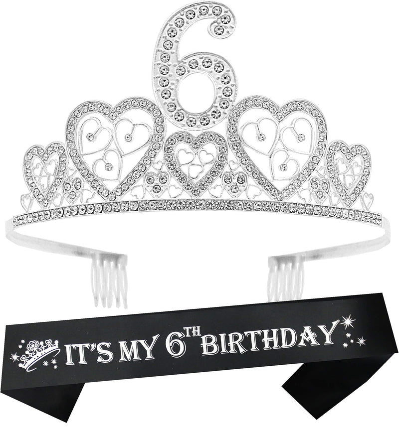 Girls 6th Birthday Sash and Tiara - Fabulous Glitter Sash + Hearts