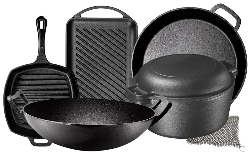 Pre-Seasoned 7 Piece Cast Iron Double Dutch Rectangular Grill Gift Set