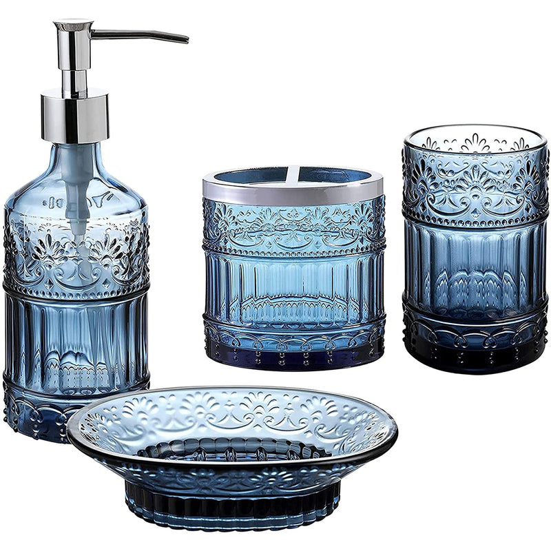 Bathroom Accessories Set 4 Pieces Decorative Blue Glass Bathroom Accessories Set