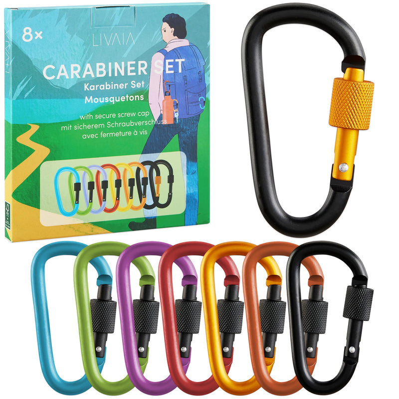 Set of 8 carabiner hooks with screw closure, aluminum carabiner key ring