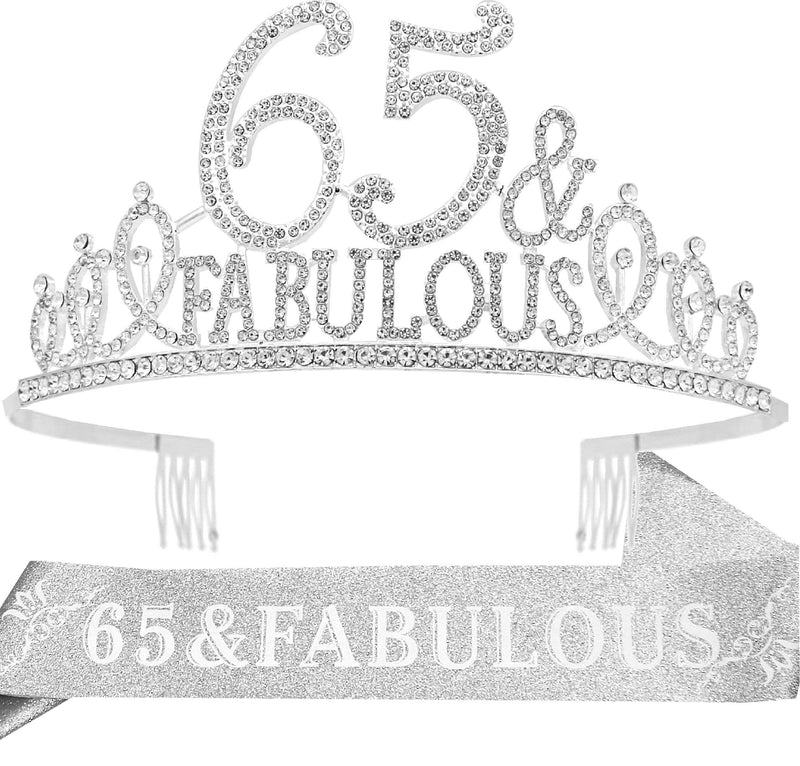 65th Birthday Sash and Tiara for Women - Fabulous Glitter Sash + Fabulous