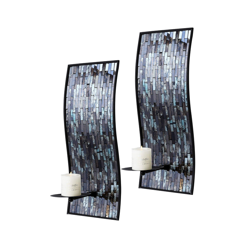 Wall Candle Holders - Set of 2 glass mosaic and metal candle holders