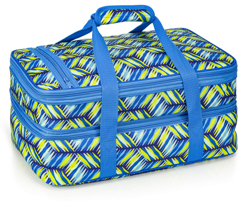 Insulated Double Casserole Travel Tote Bag (Geo Weave) for Trips, Birthday Parties