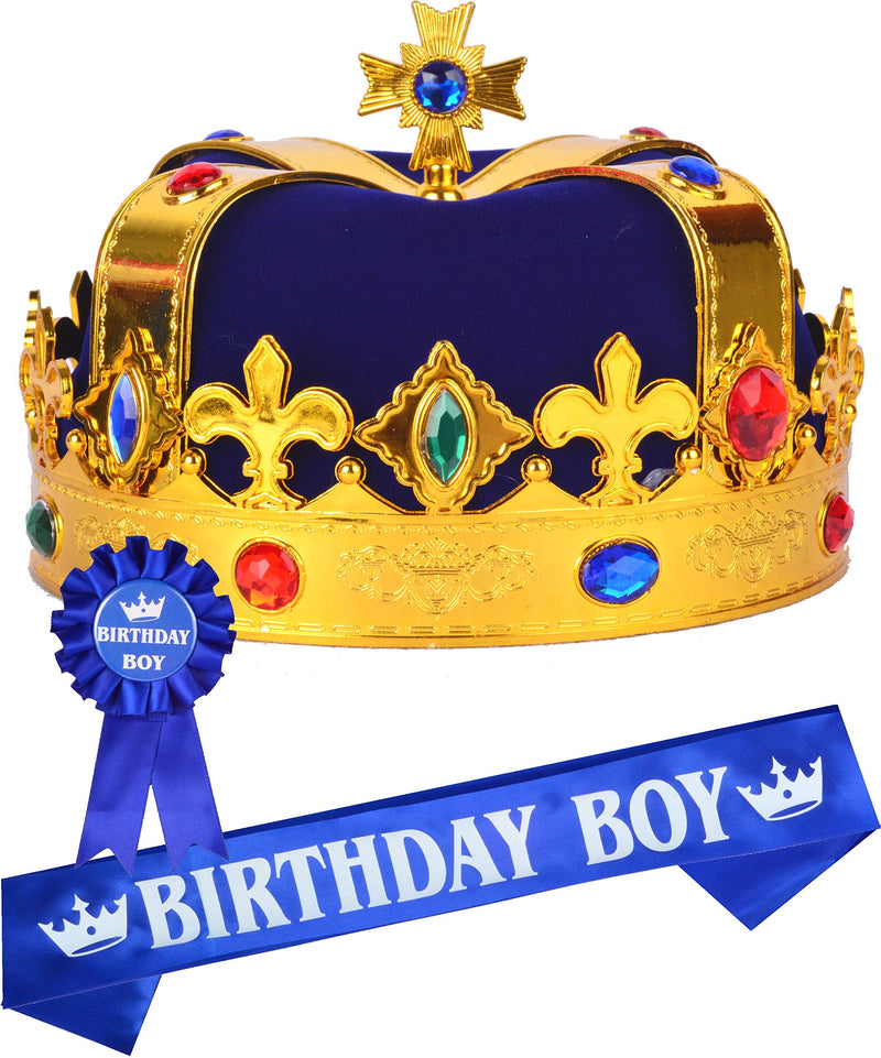 Birthday Royal Crown for Men and Boys, Sash and Lapel Pin for Men and Boys, Royal Royal