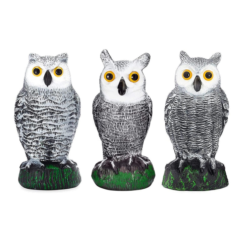 Artificial Owl Bait and Bird Repellent - Set of 3 Plastic Owls to Deter Birds -