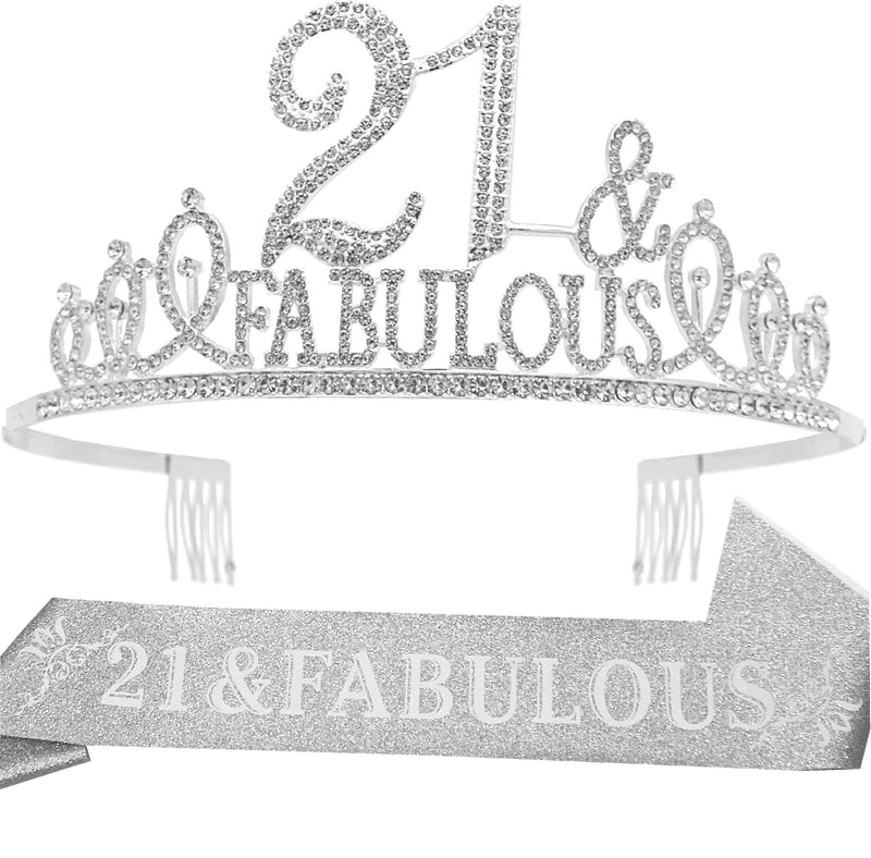 21st Birthday Sash and Tiara for Women - Fabulous Set: Glitter Sash + Fabulous