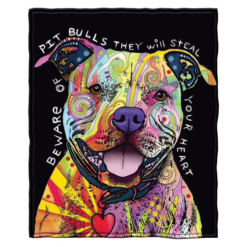 Colorful Pitbull Fleece Bed Blanket 75" x 90" Queen Size Dean Russo Ii