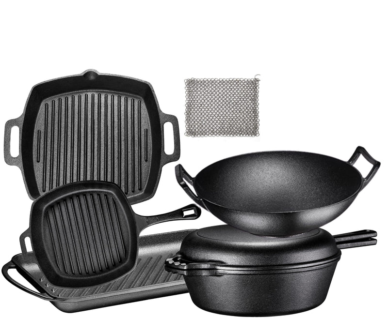 Pre-Treated Cast Iron Kitchen Utensil Set, 7 Piece Pots and Pans Set