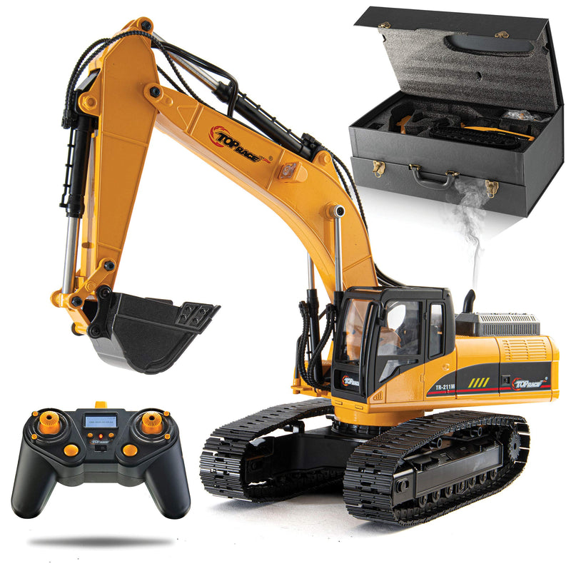 Full Metal RC Hydraulic Excavator for Adults - Rechargeable Smoke Simulation 1