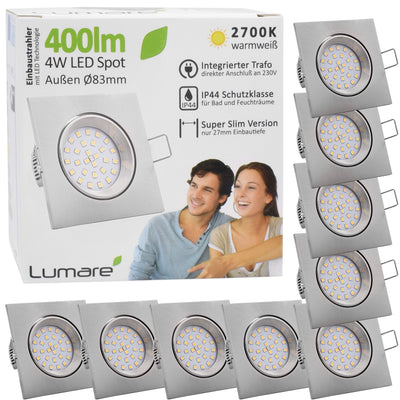 6x LED recessed spotlights 4w 400 lumens IP44 only 27mm extra flat installation depth LED