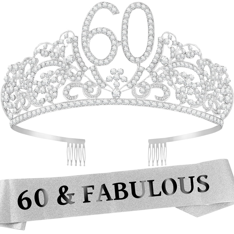 Fabulous 60th Birthday Sash and Tiara Set for Women - Glitter Floral Sash