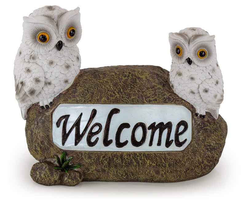 Welcome Owls Solar Powered Outdoor Decoration LED Garden Light Welcome Owl Statues