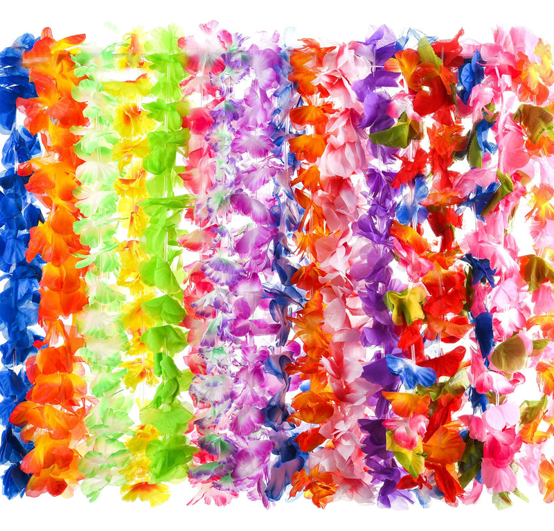 40 Hawaiian Necklaces for Luau Party Decorations - Large Set of Silk Flower Necklaces