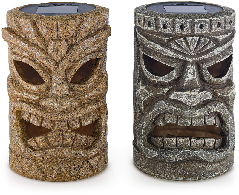 Tribal Tiki Head Solar Light - Solar Powered Flickering LED for Garden and Outdoor Use