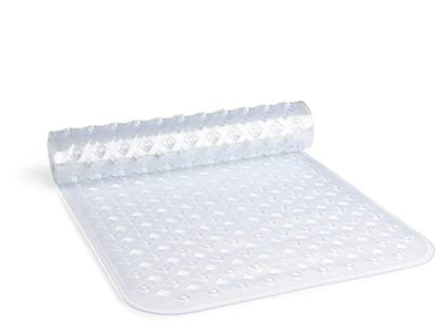 TRANQUILBEAUTY NON-SLIP BATH MAT | DIAMOND CUT CLEAR 88X40CM/35X16IN WITH SUCTION CUPS | MACHINE WASHABLE