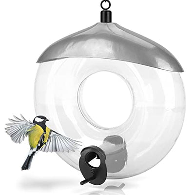 WILDLIFE FRIEND I BIRD FEEDER FOR GRAIN FEED – WILD BIRDS FEEDING RING SILVER - FEEDING STATION METAL