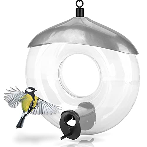 WILDLIFE FRIEND I BIRD FEEDER FOR GRAIN FEED – WILD BIRDS FEEDING RING SILVER - FEEDING STATION METAL