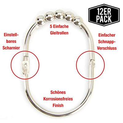 Wide shower curtain rings hooks stainless steel set of 12