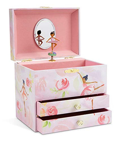 Musical jewelry box with 2 pull-out drawers glitter