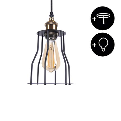 CROWN LED VINTAGE WIRE PENDANT LAMP E27 + 1 X EDISON BULB DIMMABLE + 1