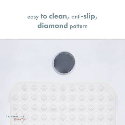 TRANQUILBEAUTY NON-SLIP BATH MAT | DIAMOND CUT CLEAR 88X40CM/35X16IN WITH SUCTION CUPS | MACHINE WASHABLE