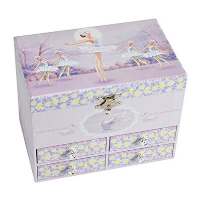 Birds and Flowers Large Music Box Jewelery Box with 4 Pull-Out Compartments