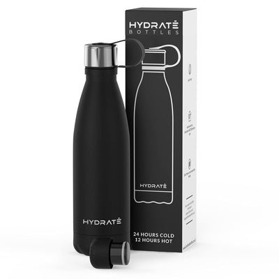 HYDRATE SUPER INSULATED STAINLESS STEEL WATER BOTTLE - 500ML - CARBON BLACK - BPA FREE