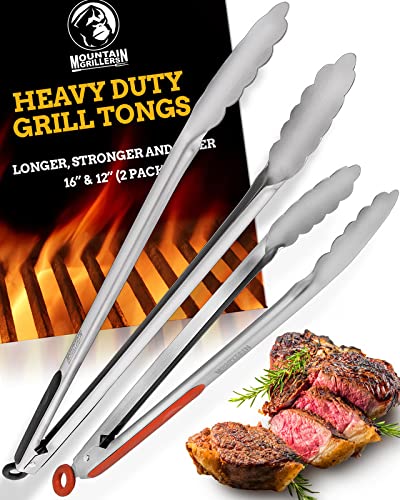 MOUNTAIN GRILLERS STAINLESS STEEL GRILL TONGS (SET OF 2 - 30 AND 40 CM LONG) - MULTIPURPOSE TONGS