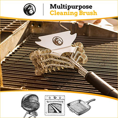 Grill brush with robust bristles and sharp scraper for this grill