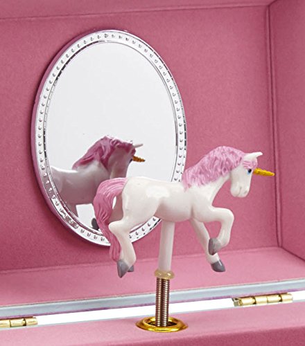 Music box jewelry box for girls with rotating unicorn rainbow