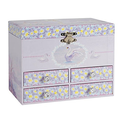 Birds and Flowers Large Music Box Jewelery Box with 4 Pull-Out Compartments