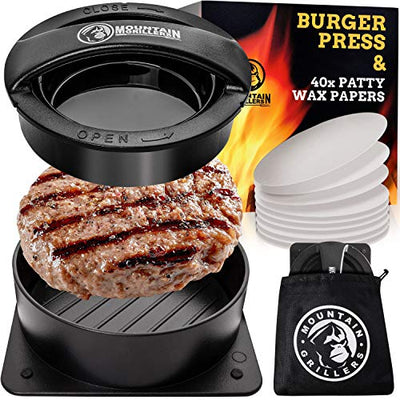 MOUNTAIN GRILLERS BURGER PRESS PATTY MAKER - HANDY NON-STICK MOLD WITH 40 PARKING PAPER FOR PERFECT BURGERS