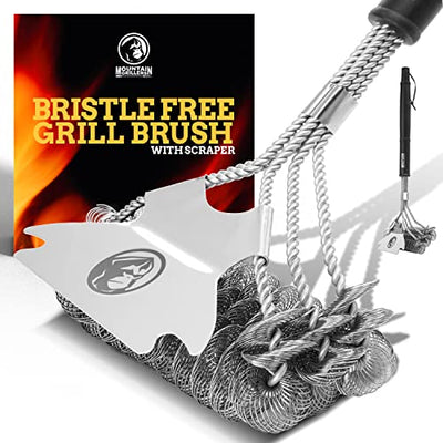 Grill brush with robust bristles and sharp scraper for this grill