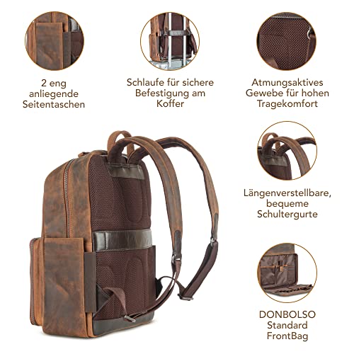 DONBOLSO BACKPACK TOKIO I PREMIUM LEATHER DAYPACK FOR WOMEN AND MEN WITH LAPTOP COMPARTMENT I IDEAL LEATHER BACKPACK FOR TRAVEL