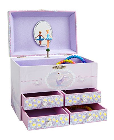 Birds and Flowers Large Music Box Jewelery Box with 4 Pull-Out Compartments