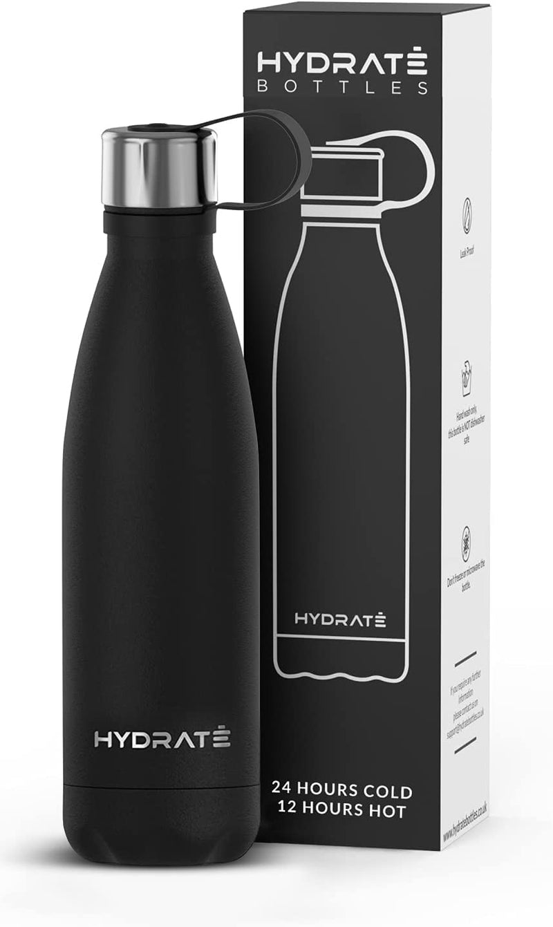 HYDRATE SUPER INSULATED STAINLESS STEEL WATER BOTTLE - 500ML - CARBON BLACK - BPA FREE