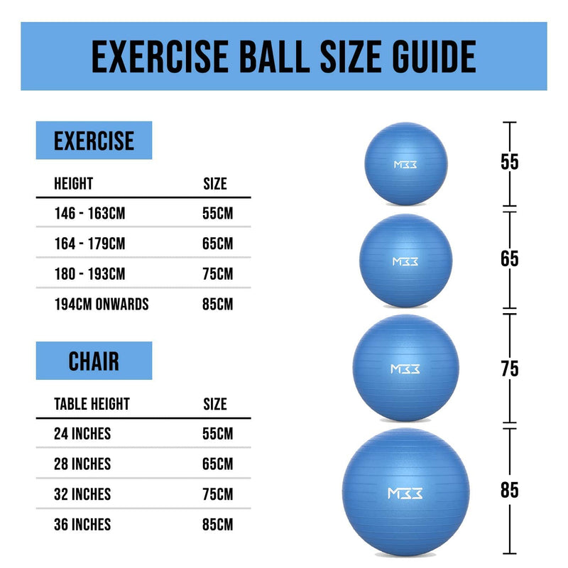 Exercise Ball 55 to 85 Cm Extra Thick Antiburst Yoga Ball with Air Pump