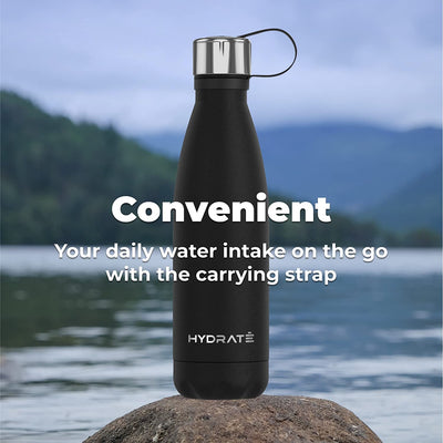 HYDRATE SUPER INSULATED STAINLESS STEEL WATER BOTTLE - 500ML - CARBON BLACK - BPA FREE