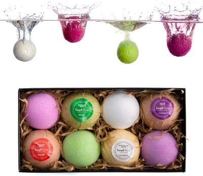 TRANQUILBEAUTY BATH BOMBS WITH ESSENTIAL OILS | PRECIOUS BATH ADDITIVE | BATH BOMBS GIFT SET 8 PCS. HANDMADE