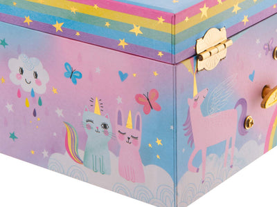 Music box jewelry box for girls with rotating unicorn rainbow