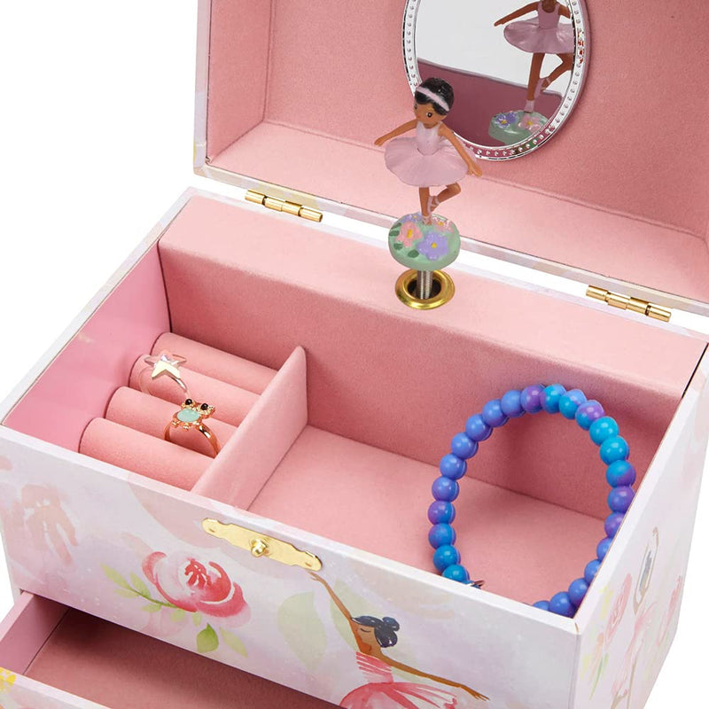 Musical jewelry box with 2 pull-out drawers glitter