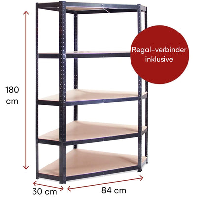 Grack Garage Corner Shelving Unit 180 x 90 x 90 x 30 x 84 cm Single Shelf Blue Pack of 5