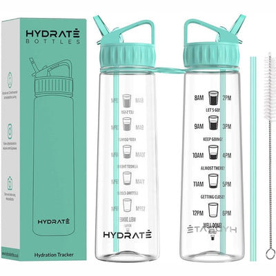 900ml Drinking Bottle With Time Markings Sports Water Bottle With Straw Bpa