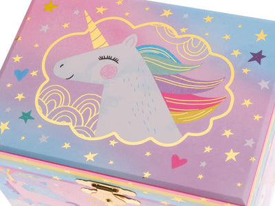 Music box jewelry box for girls with rotating unicorn rainbow