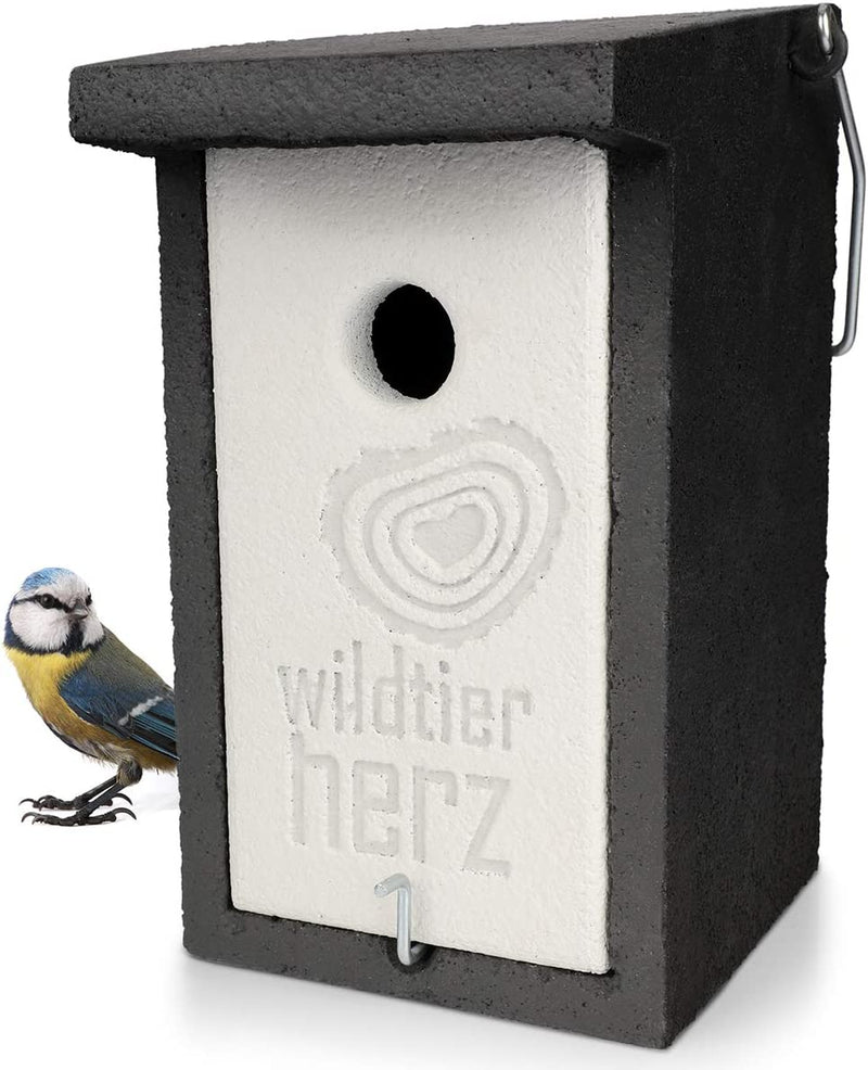 WILD ANIMAL HEART I WOOD CONCRETE NEST BOX FOR BLUE TITS &amp; CO. – WEATHERPROOF NEST CAVITY WITH 28 MM ENTRY HOLE